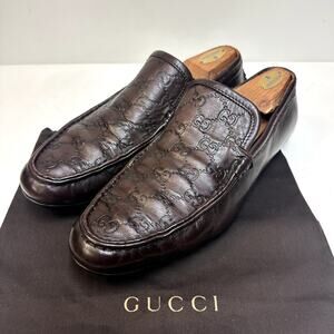 VGUC Gucci Guccisima Driver Loafers Dark Brown Leather Slip On EU 42.5 E US 9 D